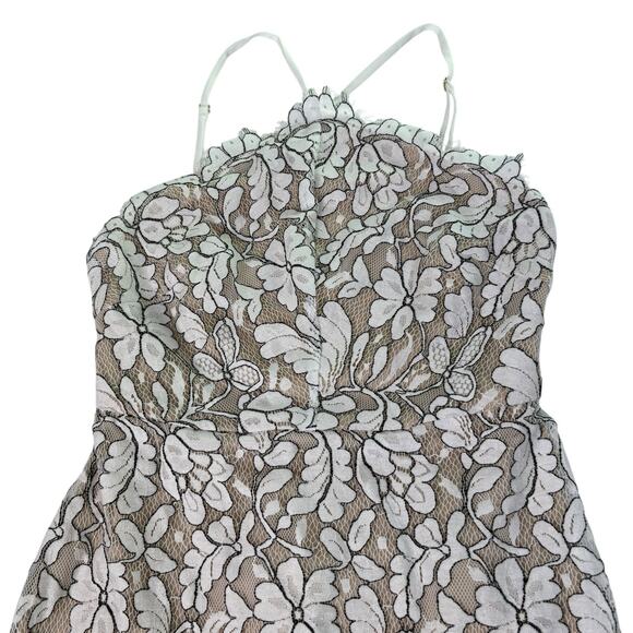 Lulus Women’s White Floral Lace Overlay Mini Dress Size S Halter Spaghetti Strap - Picture 4 of 10